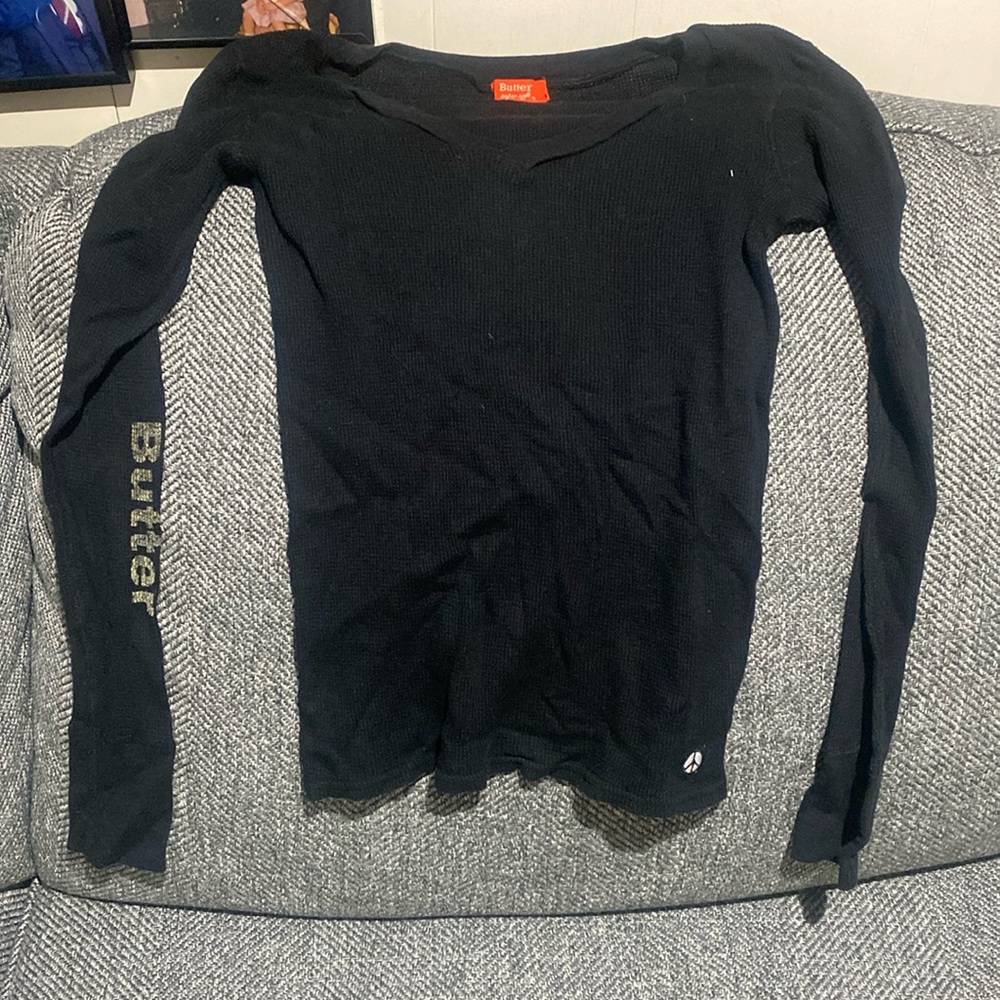 Waffle V-neck butter, long sleeve